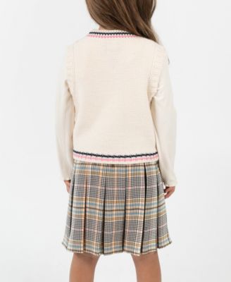 Little Girls' Plaid Skort Dress with Cable Knit Vest, 2 pc