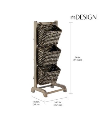 Water Hyacinth 3-Tiered Storage Baskets Floor Stand - Black/Black Wash