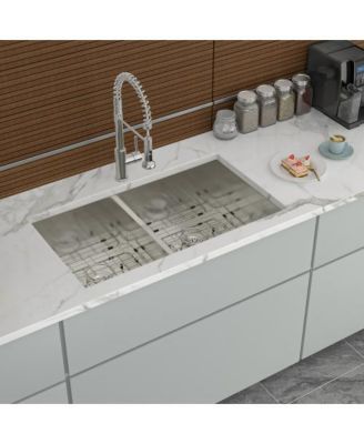 33 Inch 16-Gauge Stainless Steel Double Bowl Undermount Kitchen Sink with Soundproofing