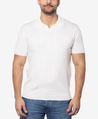 Men's Cable Knit Johnny Collar Short Sleeve Sweater Polo
