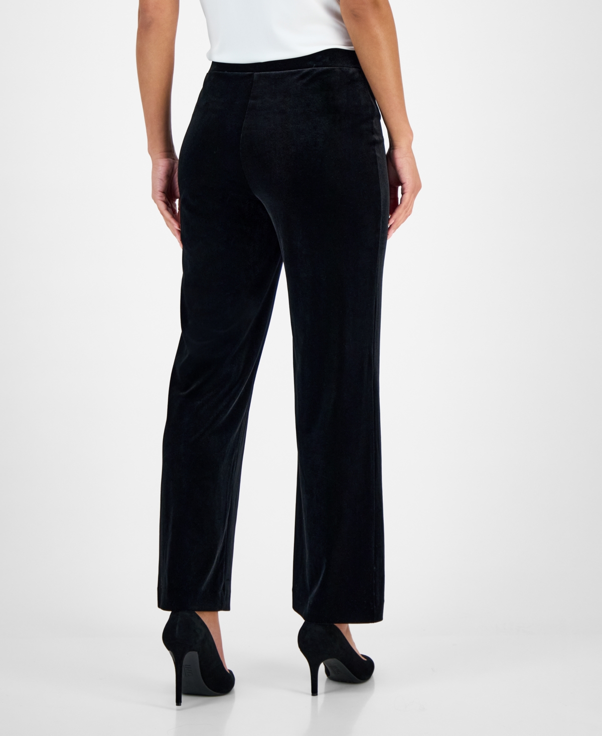 Kasper Petite Velvet High-rise Wide-leg Pull-on Pants In Black