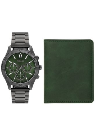 Folio Men's Quartz Three-Hand Black Alloy Watch Set, 44mm - Macy's