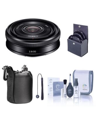 E 20mm f/2.8 Lens for Sony , Bundle with 49mm Filter Kit, Lens Case, Cleaning Kit, Lens Cap Tether
