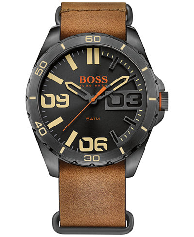 BOSS Orange Men's Berlin Brown Leather Strap Watch 48mm 1513316