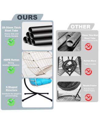 Blue Wicker Egg Hanging Chair with Stand and 350 lb Capacity