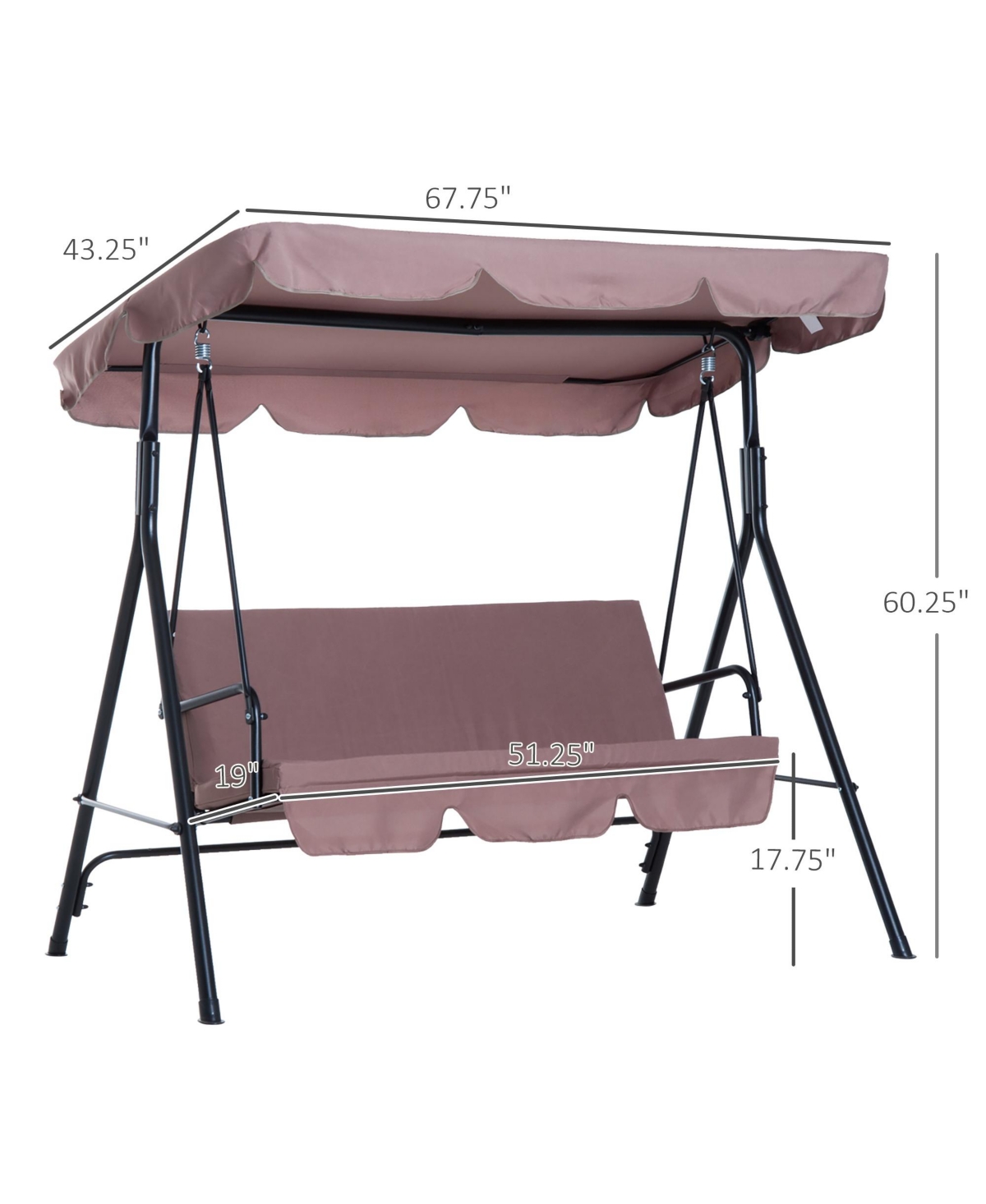 Flynama 67 Inch 3-Seat Patio Swing Chair with Adjustable Canopy and 440lb Capacity