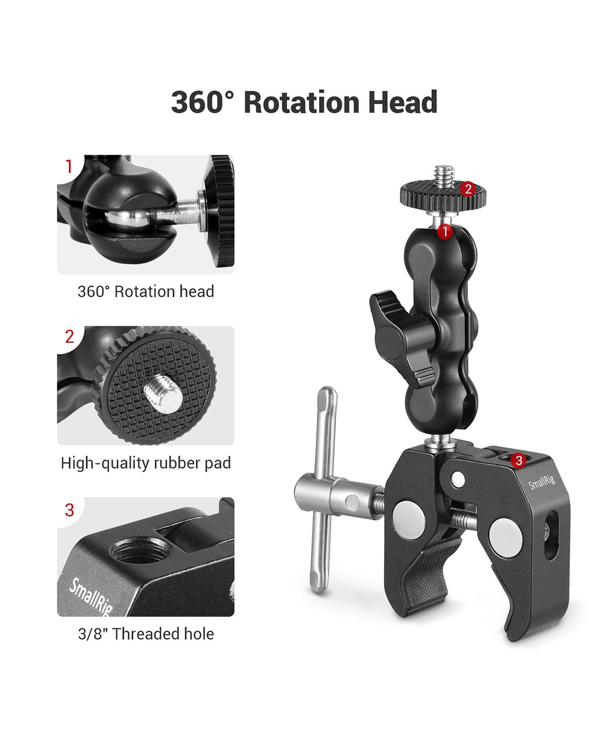 SmallRig Multi-Functional Crab-Shaped Clamp with Ballhead Magic Arm