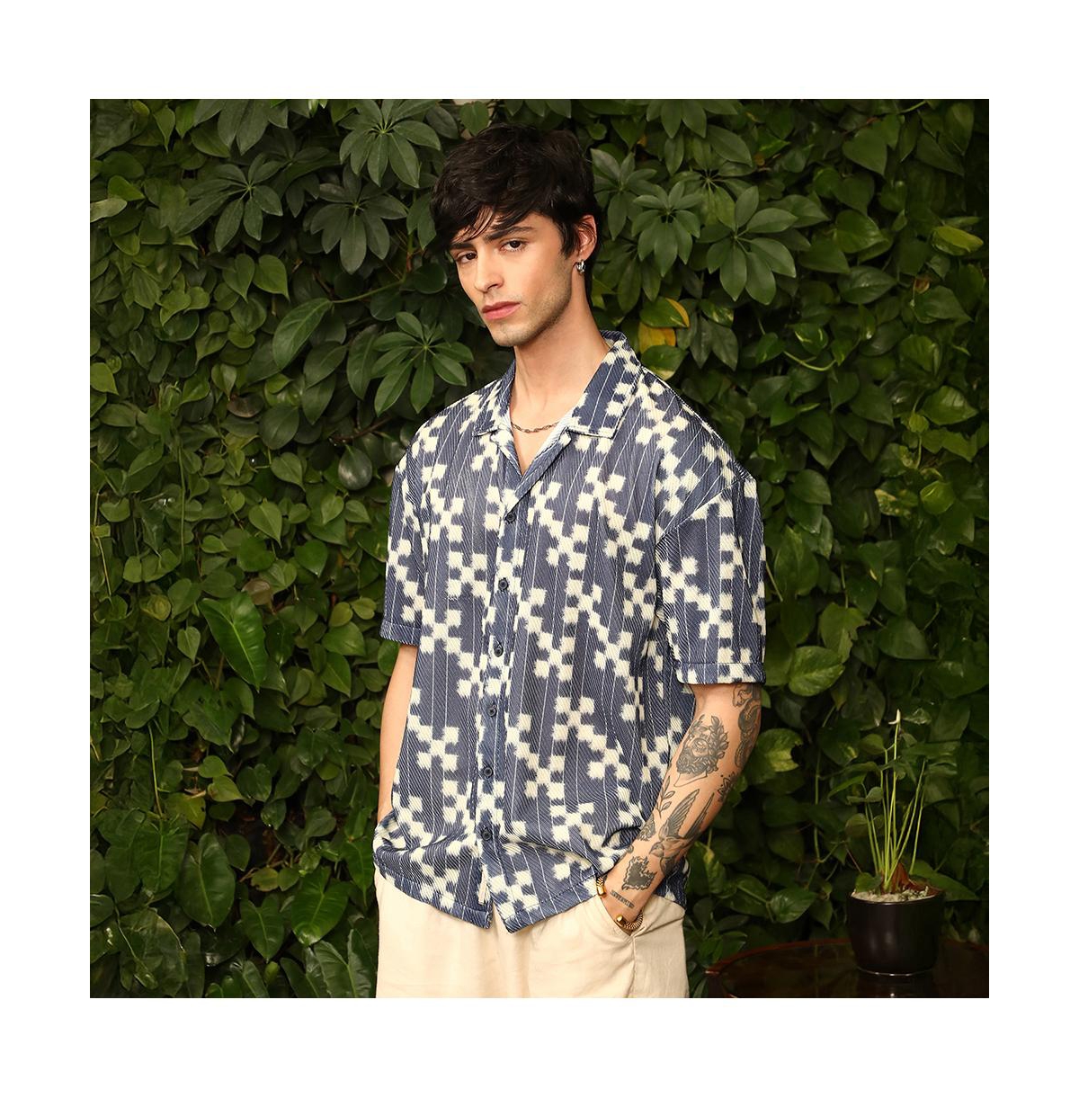 Campus Sutra Men's Dice Mesh Oversized Shirt