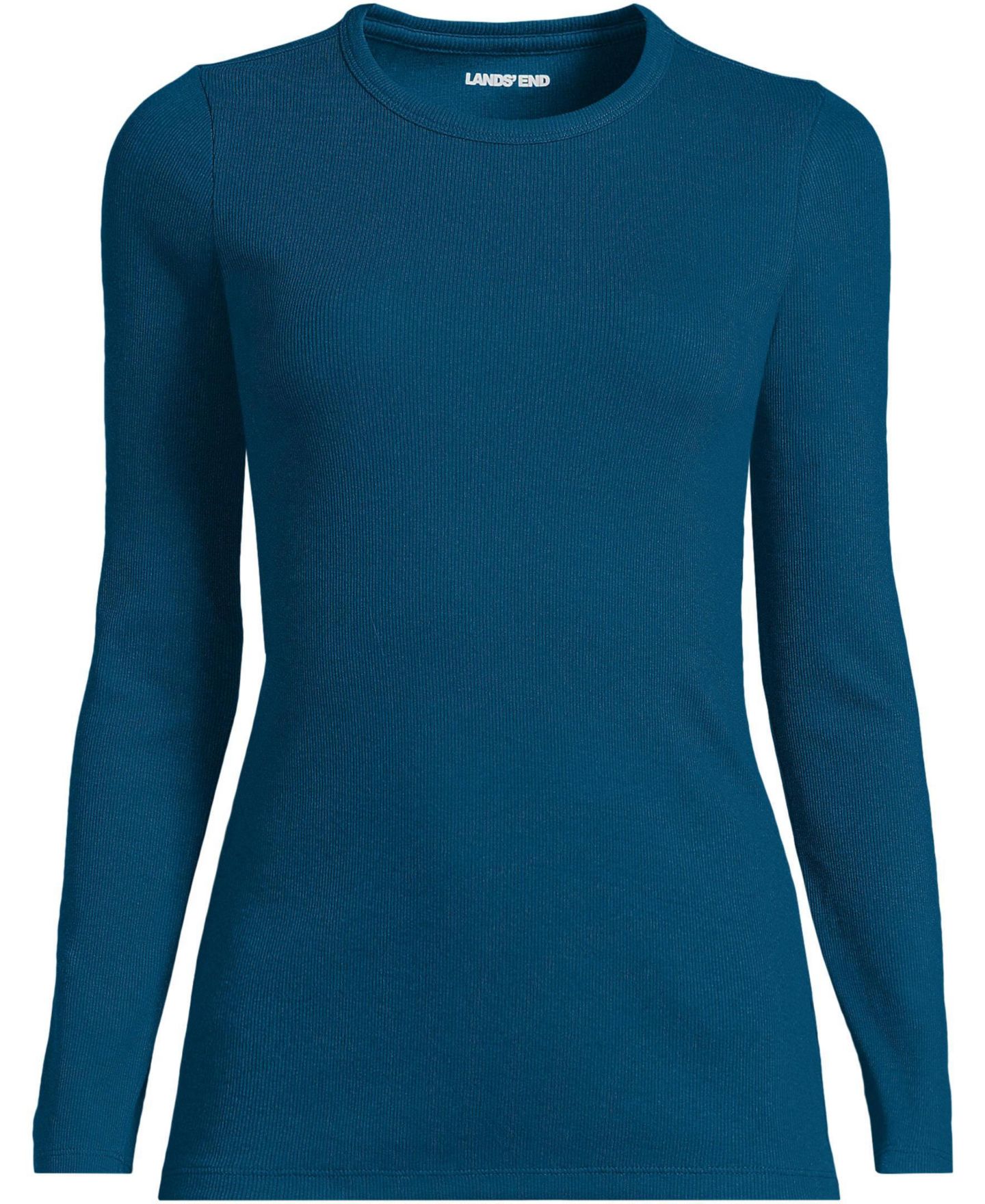 Женская футболка Lands' End Long Sleeve Micro Rib, цвет: Бирюзовый — фото 3