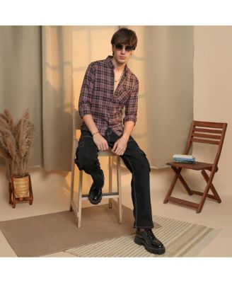 Men's Mauve Pink & Charcoal Black Tartan Plaid Shirt