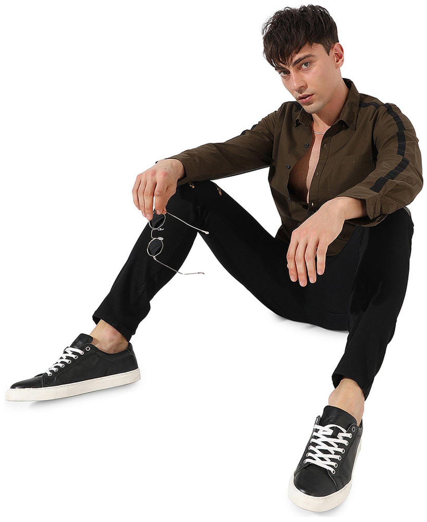 Мужская рубашка Cahoot Campus Sutra Olive Green Side Striped, цвет: Зелёный — фото 3