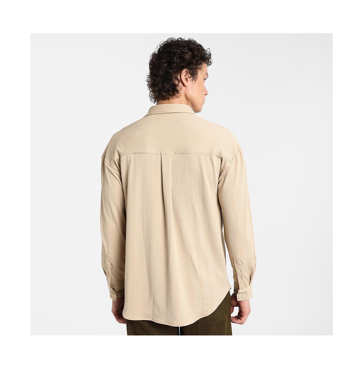 Campus Sutra Men's Light Beige Spear-Textured Shirt