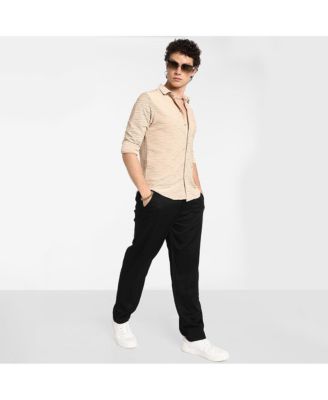 Men's Saltbox Beige Self-Design Wave Shirt