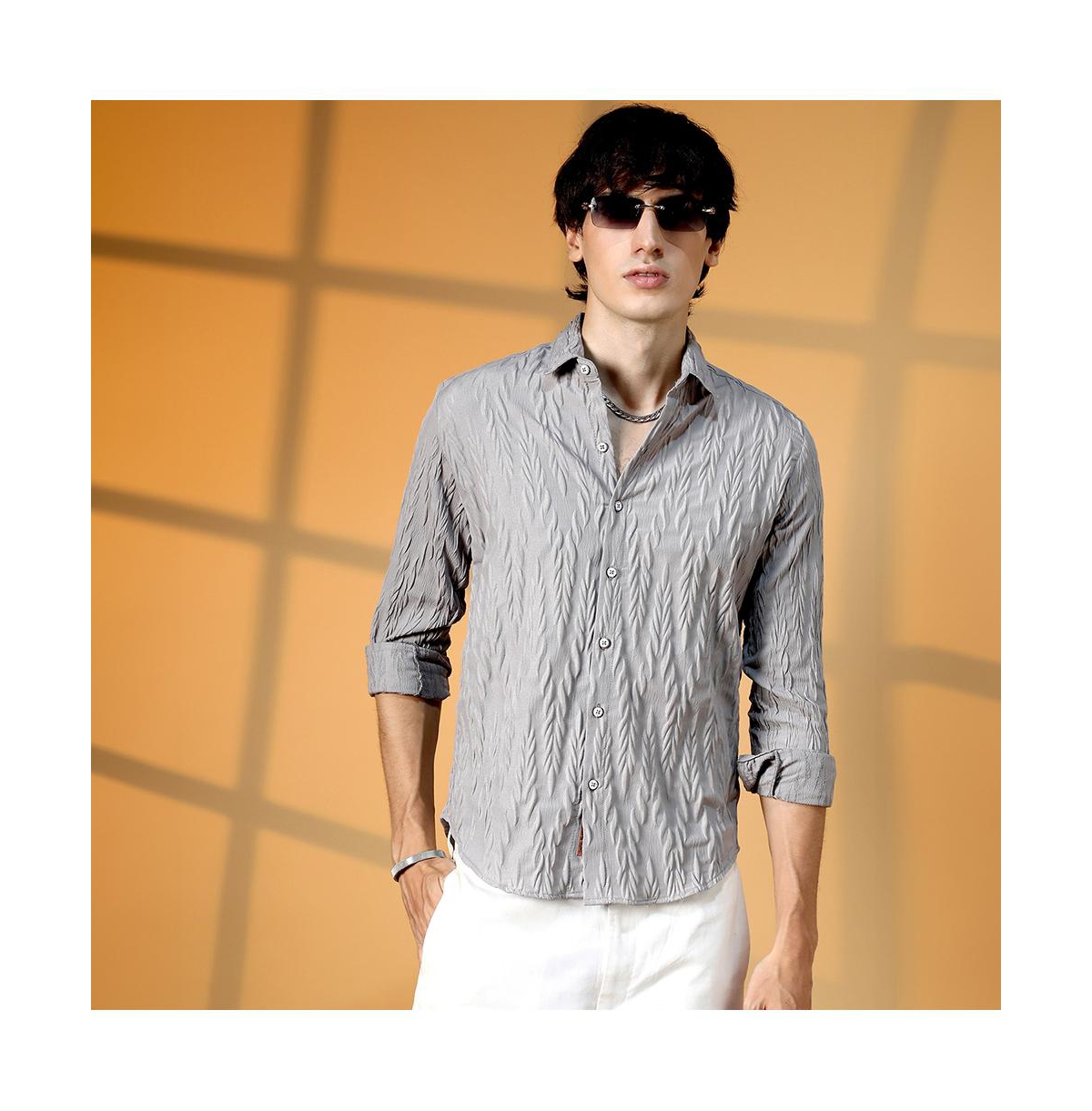 Campus Sutra Men's Grain-Textured Shirt