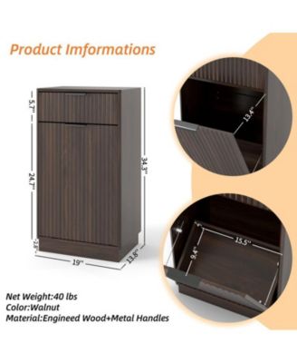 10-Gallon Woodgrain Tilt-Out Trash Can Cabinet with Wave-Textured Drawer & Pull-Out Bin