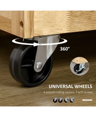 Natural Kitchen Island: 54" Wide Cart with Drawers and Tool Caddy