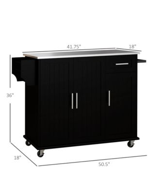 Black Rolling Kitchen Island with Drawers and Spice Rack