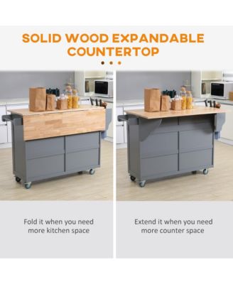 Dark Gray Kitchen Helper: Utility Cart with Drop-Leaf &amp; Rubber Wood Top