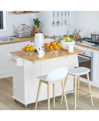 White Kitchen Assistant: Island Cart with Drop Leaf and Storage