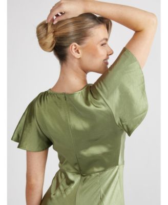 Women's Flutter Sleeve Satin Bridesmaid Dress