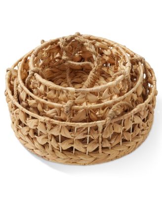 3-Tier Hanging Fruit Basket Set, Natural Water Hyacinth Storage Baskets for Produce, Herbs, Plants, Boho Kitchen Pantry Storage Organizer