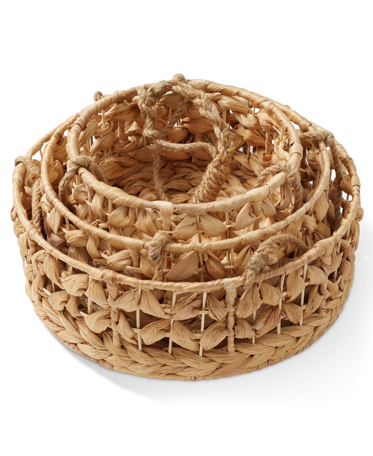 Casafield 3-Tier Hanging Fruit Basket Set, Natural Water Hyacinth Storage Baskets for Produce, Herbs, Plants, Boho Kitchen Pantry Storage Organizer