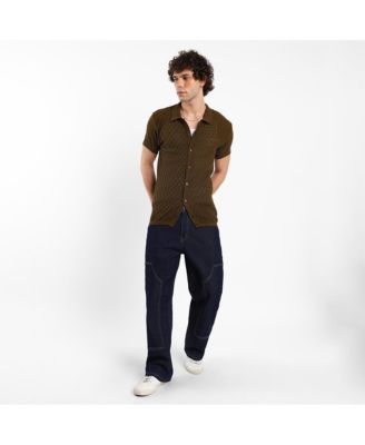 Men's Mocha Brown Harlequin-Textured Knit Shirt
