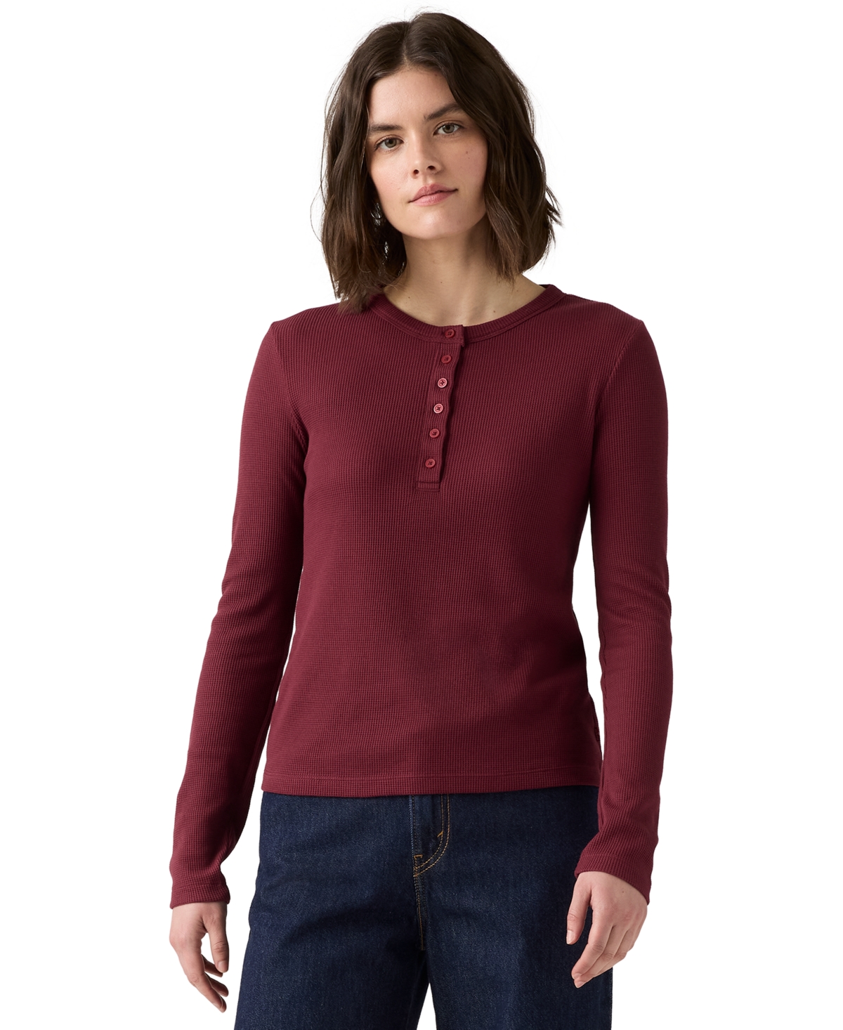 Levi's Women's Dana Henley Long Sleeve Top In Burgundy