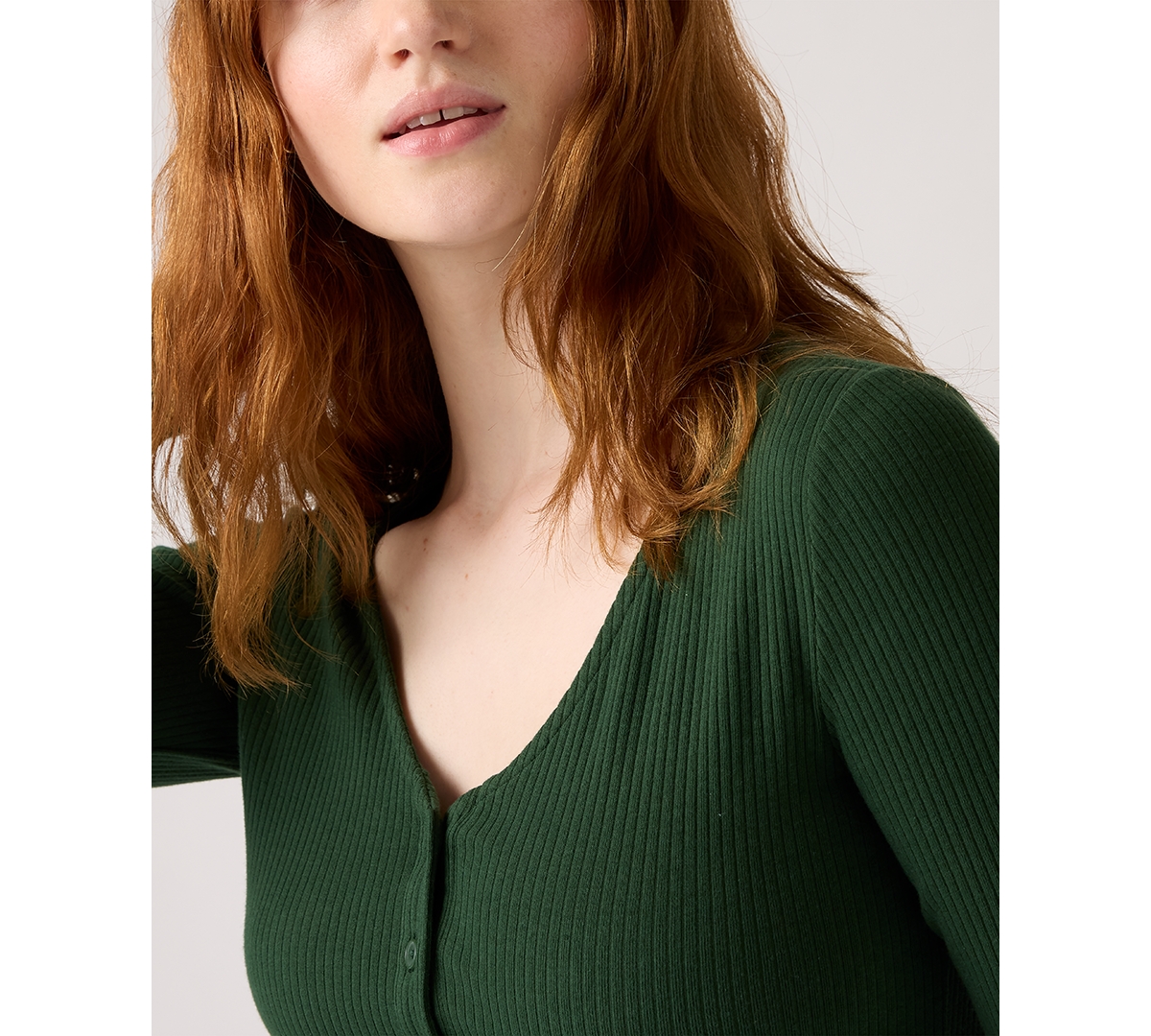 Levi's Women's Muse Ribbed Long-sleeve Button-up Top In Green