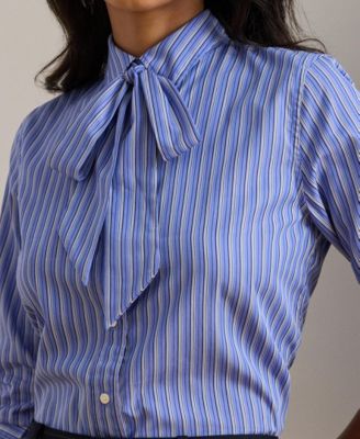 Women's Classic Fit Striped Tie-Neck Shirt