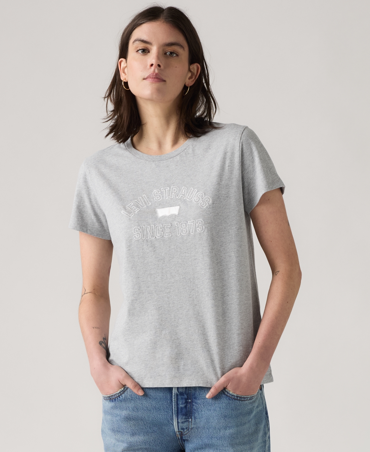 Levi's Women's Perfect Graphic Logo Cotton T-shirt In Gray