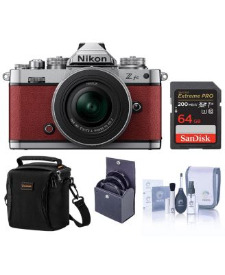 Z fc DX-Format Mirrorless Camera with NIKKOR Z DX 16-50mm f/3.5-6.3 VR Lens, Crimson Red,Candisk PRO 64GB, Octopus Tripod, Pro Optic Filter