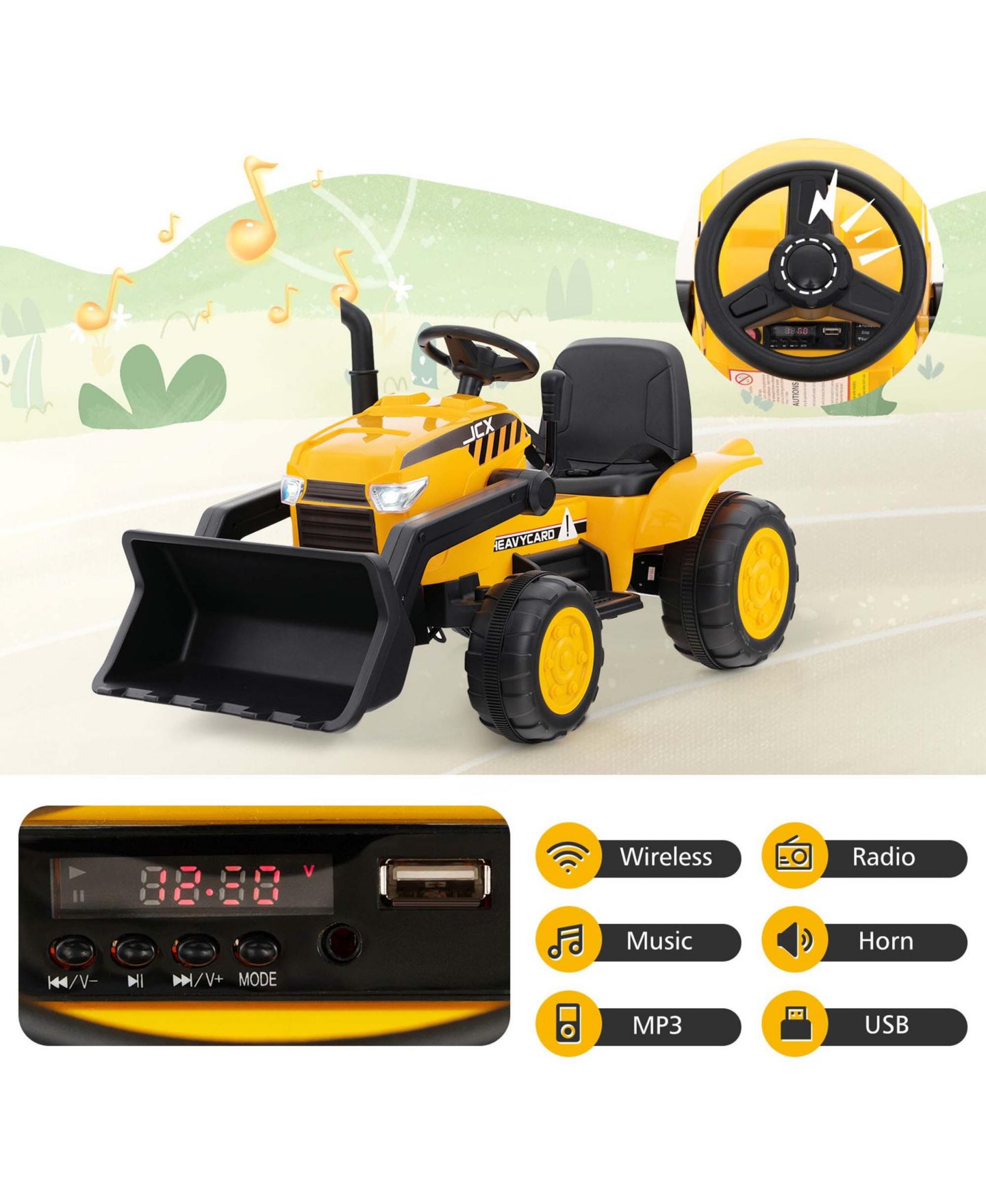 Детская игрушка Costway 12V Remote Control Electric Ride On Excavator, 66 lbs, 3–8 лет, цвет: Жёлтый — фото 8