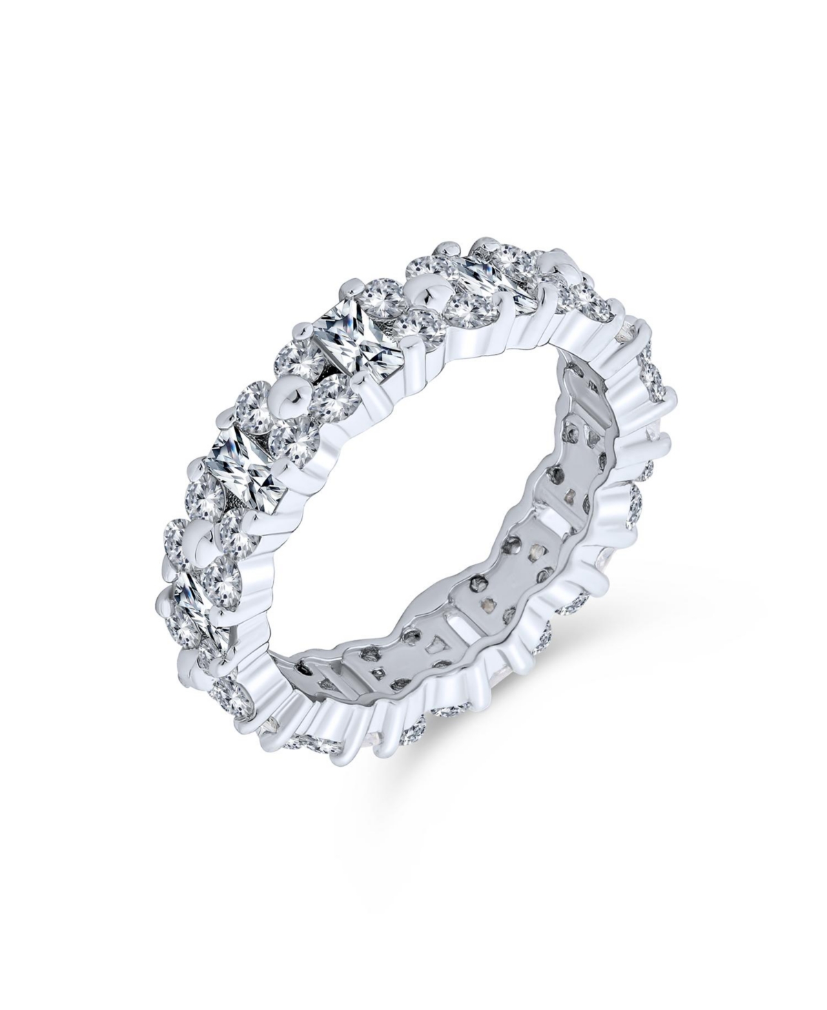 Bling Jewelry Sterling Silver Cz Eternity Band with Alternating Round & Baguette Flower Motif