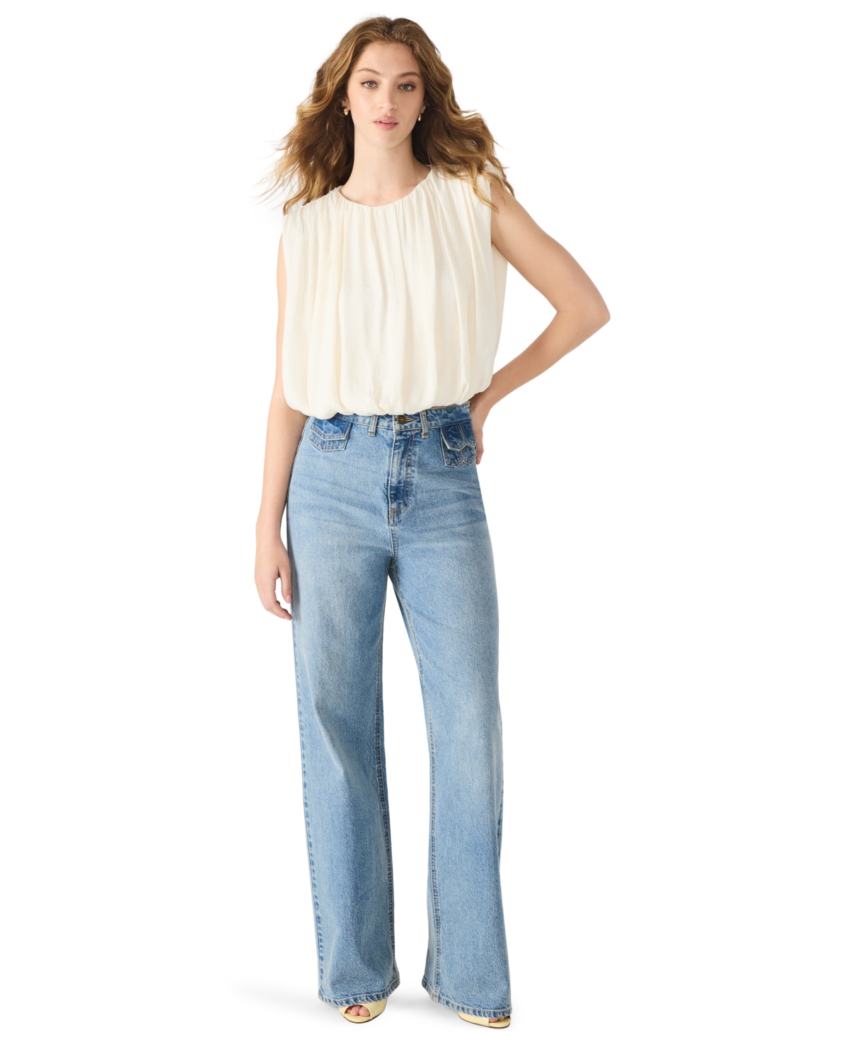 Steve Madden Milana Sleeveless Blouson Top In White