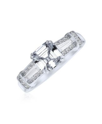 Art Deco Inspired 2CT Cubic Zirconia Square Asscher Cut Promise Ring CZ Baguettes Side Stone Sterling Silver