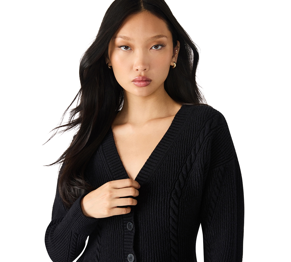 Steve Madden Courtney Rib Peplum Cardigan In Black