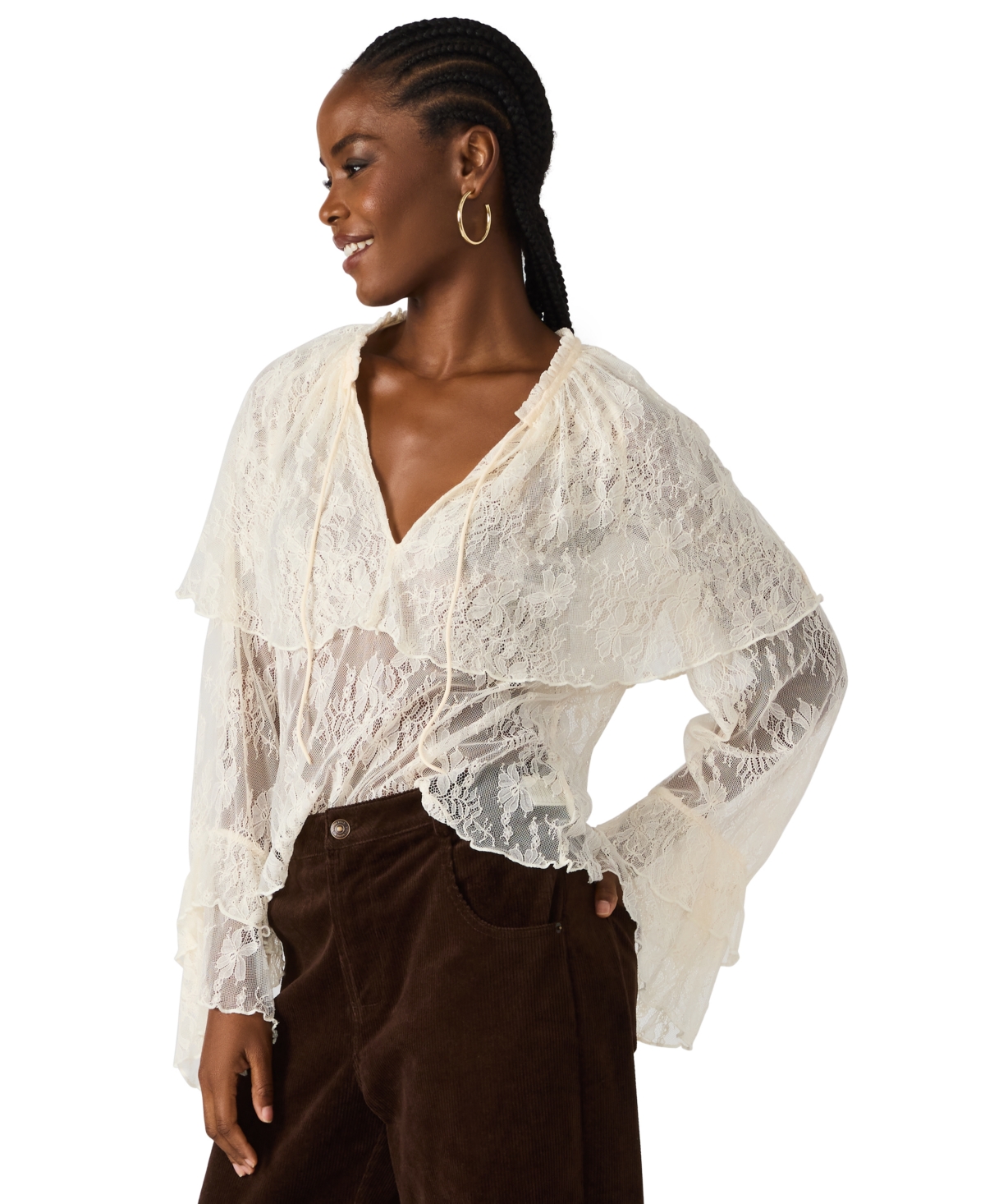 Steve Madden Women's Saylor Ruffle V-neck Top In Neutral