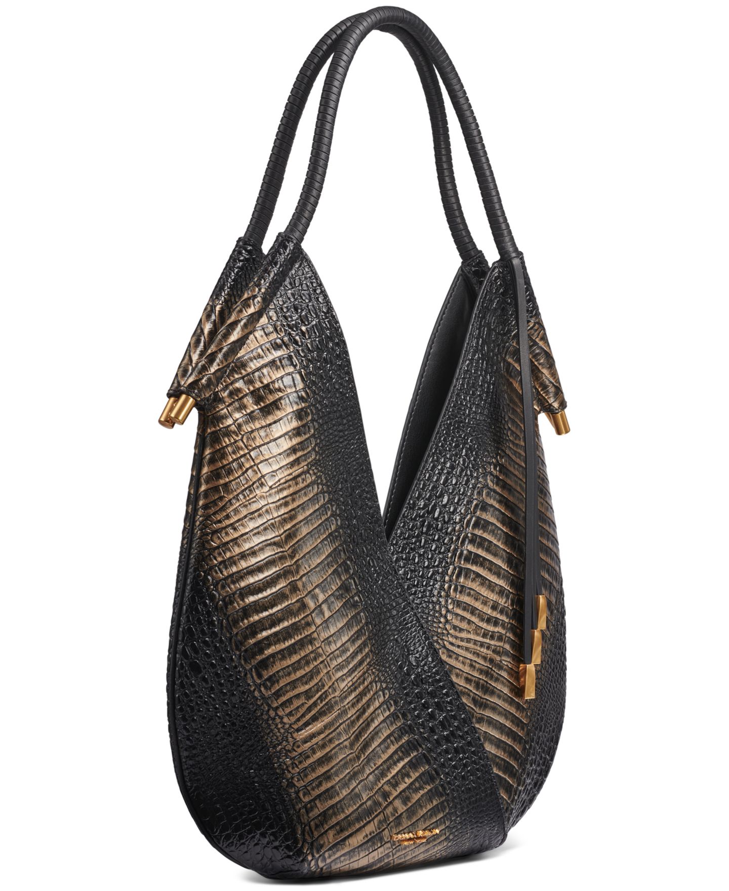 Женская сумка Donna Karan New York Baldwin Metallic Croco Shoulder, цвет: Чёрный / Золотой — фото 4