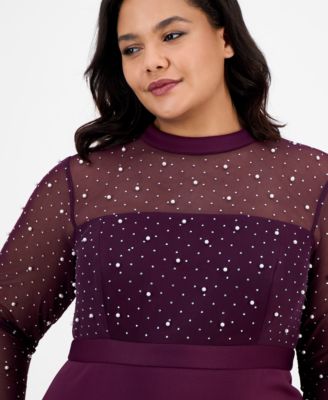 Plus Size Faux-Pearl Ruffled-Hem Dress
