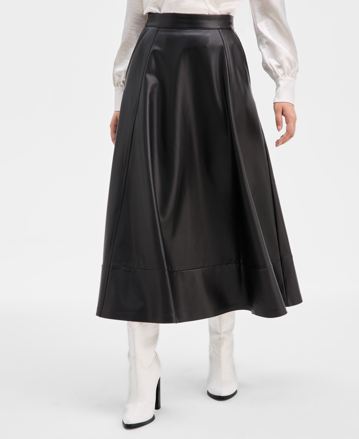 Guess Women's Delores Faux-leather Circle Skirt In Black