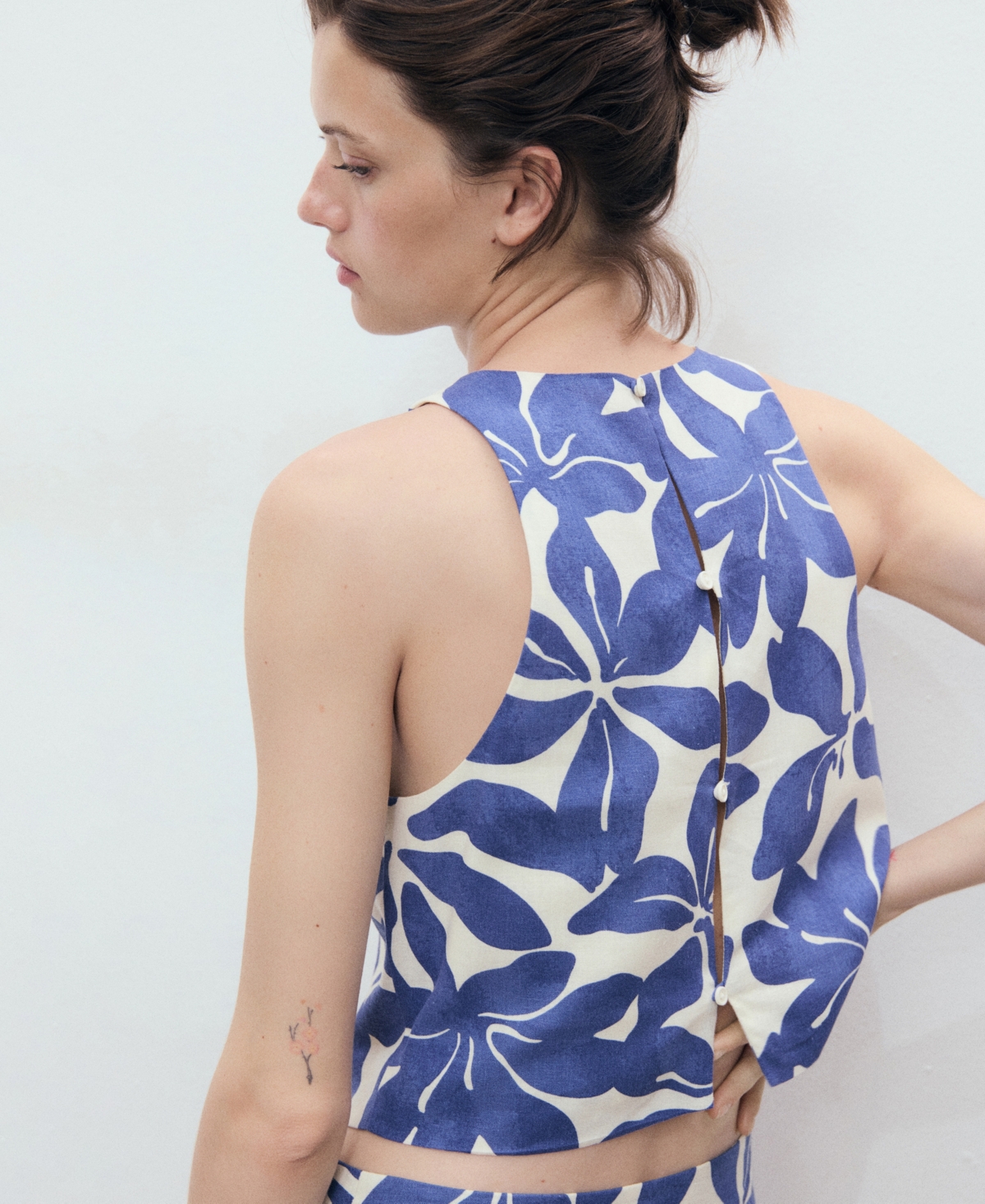 Mango Women's Printed Linen-blend Top In Blue