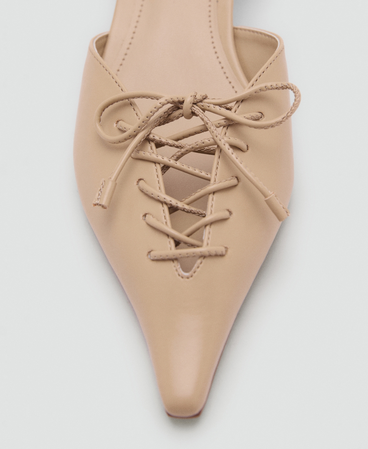 Mango Strappy Pointed Kitten Heels With Lace Up Front In Brown