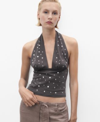 MANGO - Women's Metallic Appliques Halter Top