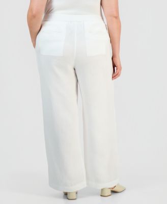 Plus Size Linen Pleated Wide-Leg Pants, Macy's Exclusive