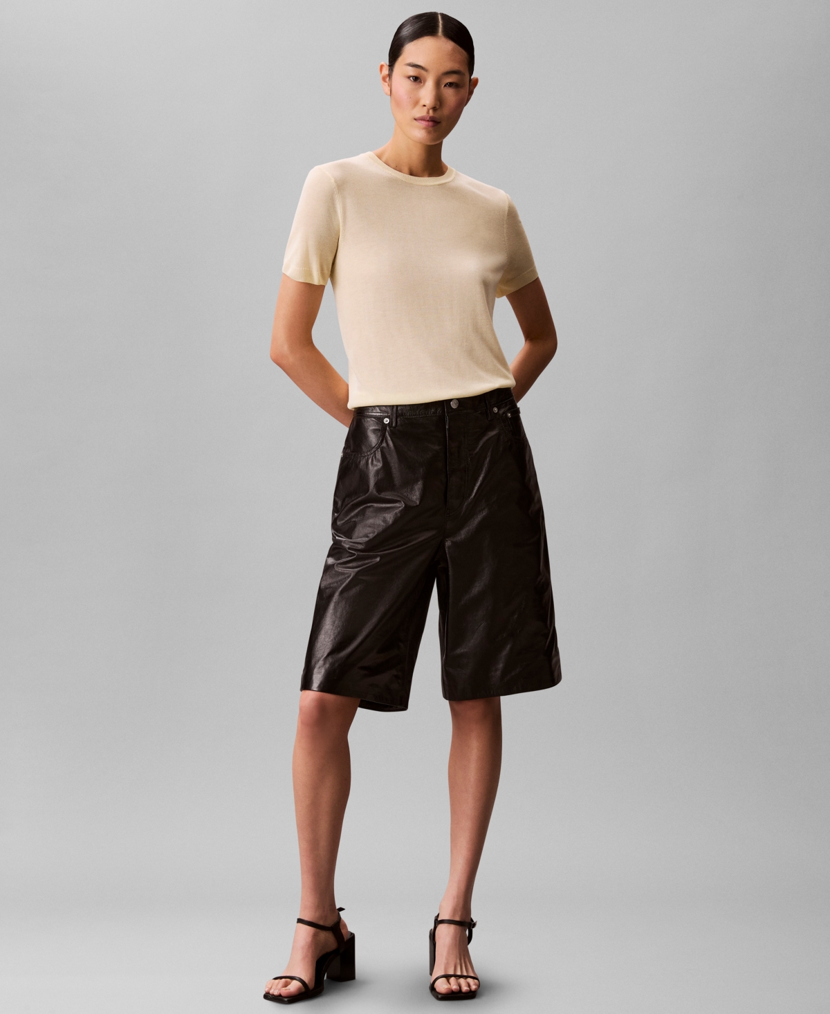 Calvin Klein Women's Fine Gauge Short-sleeve Sweater In White