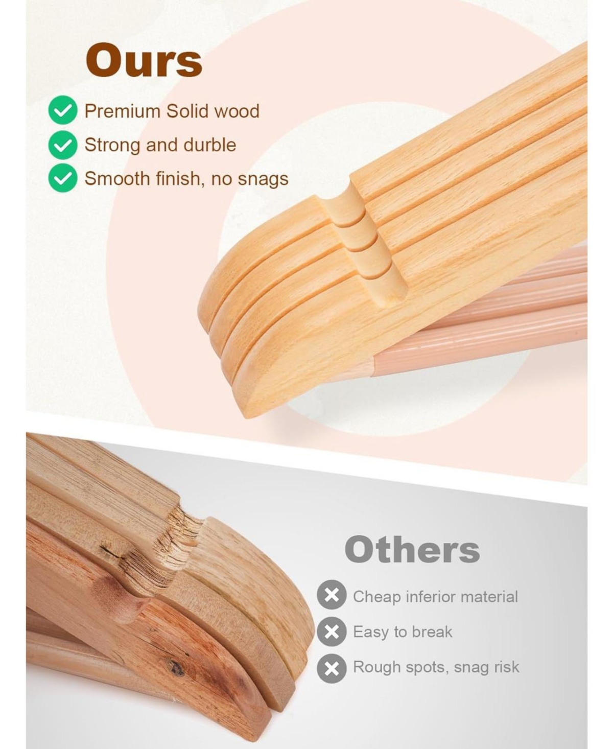 Premium Coat & Suit Heavy Duty Wooden Hangers Natural 20 Pack