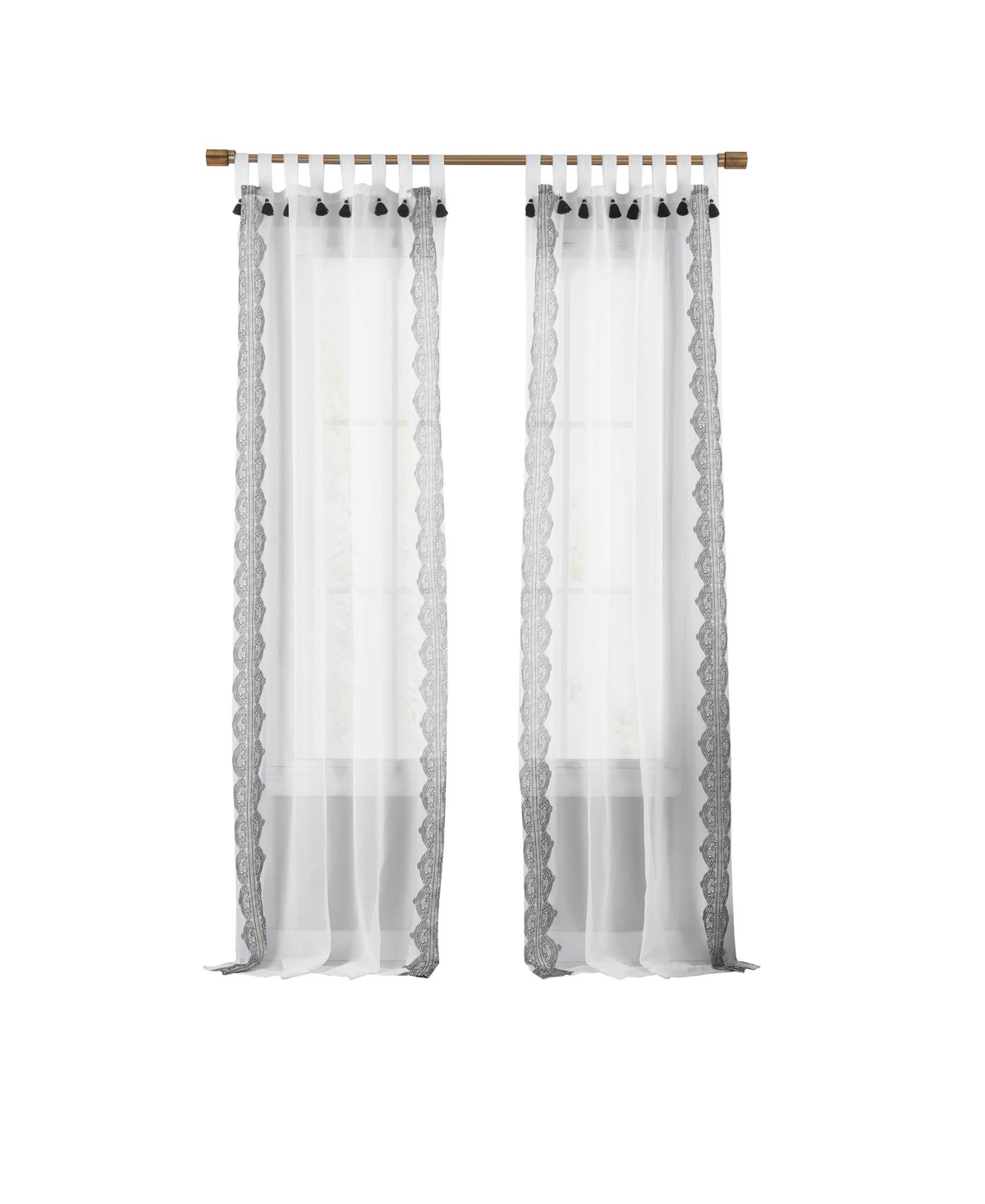 Elrene Home Fashions Shilo Boho Sheer Tab Top Window Curtain Panel with Tassels