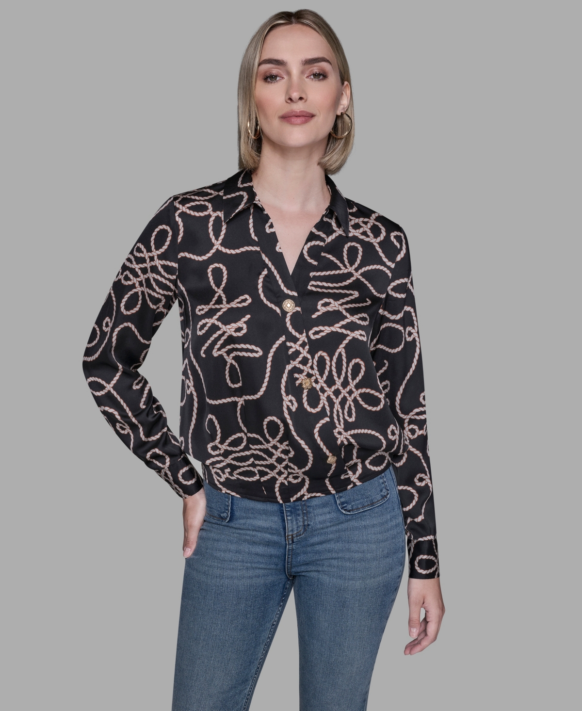 Karl Lagerfeld Paris Women's Printed Crossover Blouse