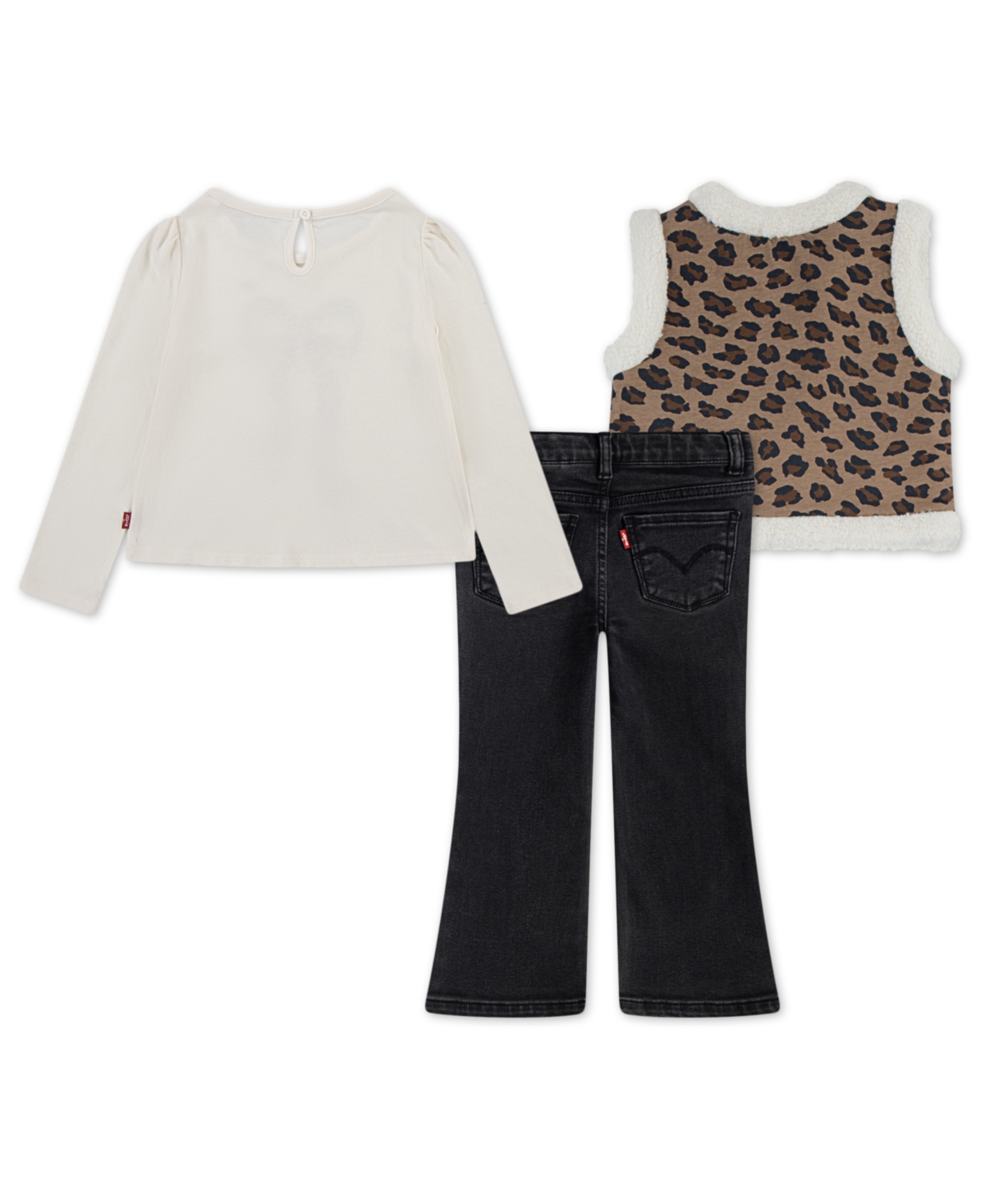 Levi's Little Girls 3-piece Sherpa Vest, Top And Jeans Set In Black